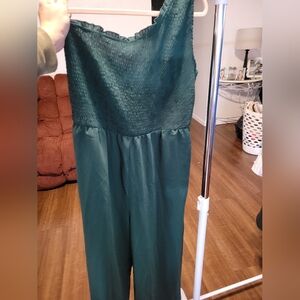 Elegant Dark Green One Shoulder Jumpsuit NWT
